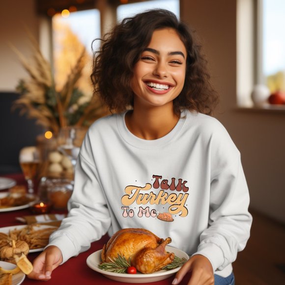 Talk Turkey To Me, Funny Thanksgiving Sweater, Retro Thanksgiving Shirt, Vintage - Picture 2 of 4